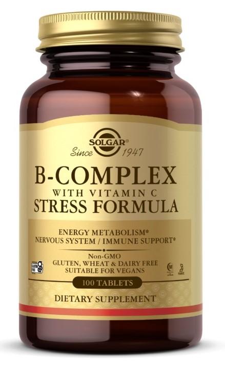 Solgar B-Complex Stress Formula with Vitamin C 100 tabs фото