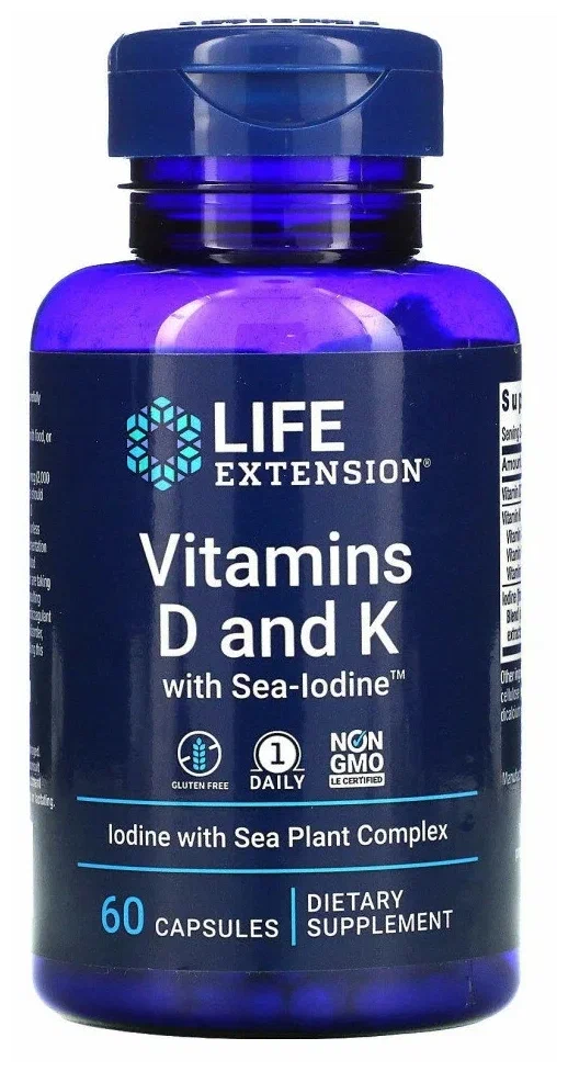 LIFE Extension Vitamins D and K with Sea-Iodine 60 caps фото
