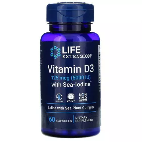 LIFE Extension Vitamin D3 5000 IU With Sea Iodine 60 sgels фото